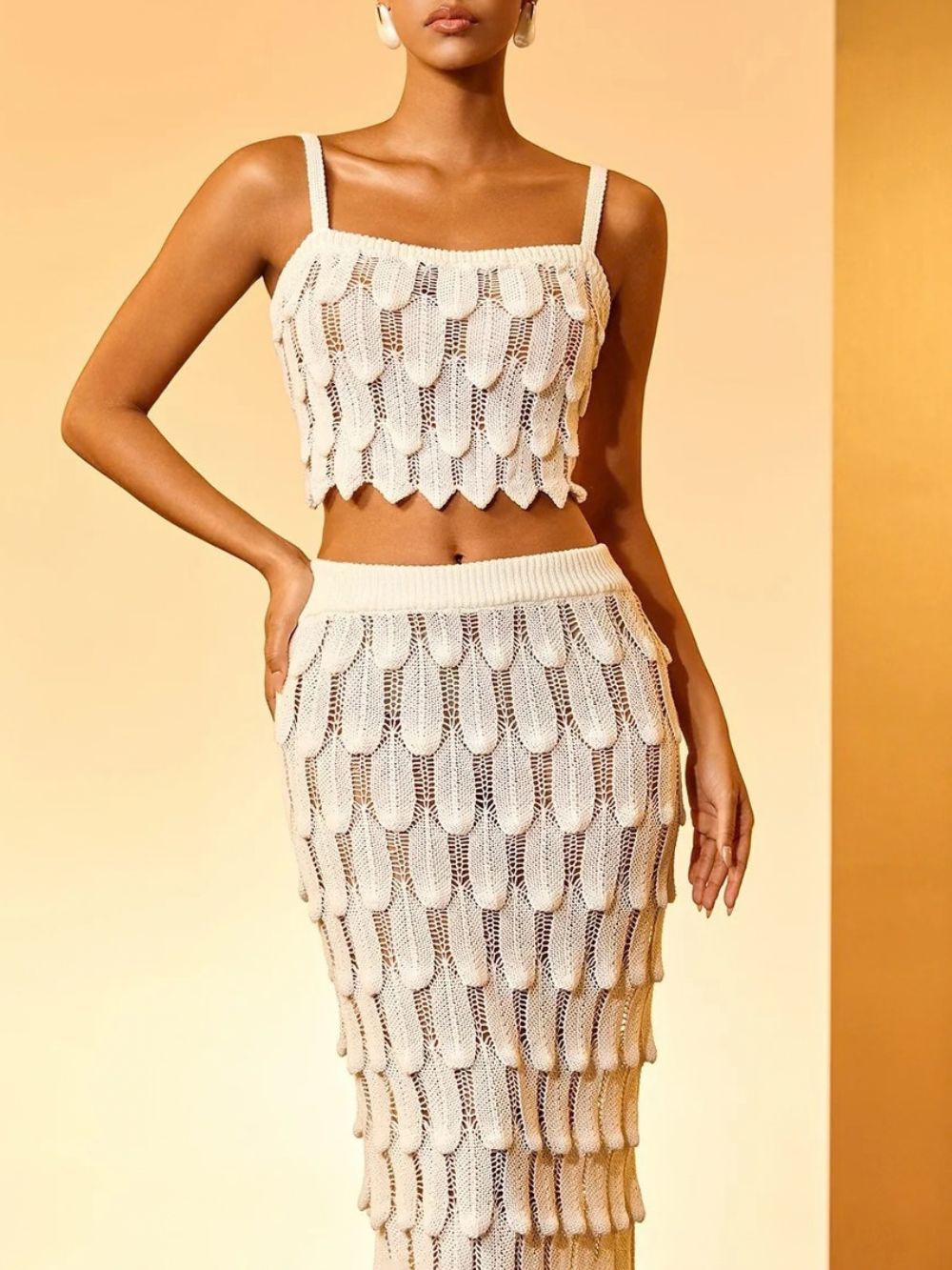 Haizlee Spaghetti Scale Knit Skirt Set Flowering Girl