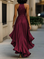 Midnight Elegance Satin Halter Ruffle Gown Flowering Girl