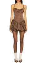 Ottoia Satin Puffy Mini Dress - Brown Flowering Girl