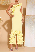 Alma 3d Flower One-Shoulder Bodycon Maxi Dress In Yellow Flowering Girl