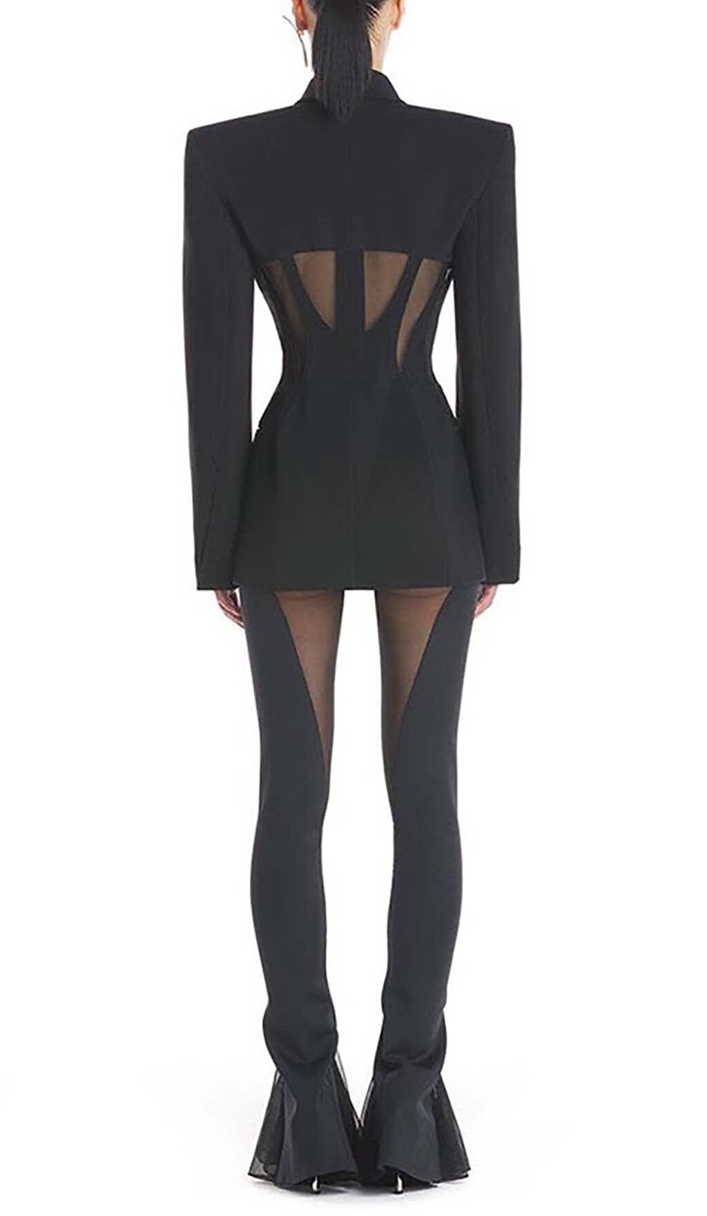 Paneled Perspective Blazer In Black Flowering Girl