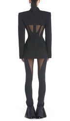 Paneled Perspective Blazer In Black Flowering Girl