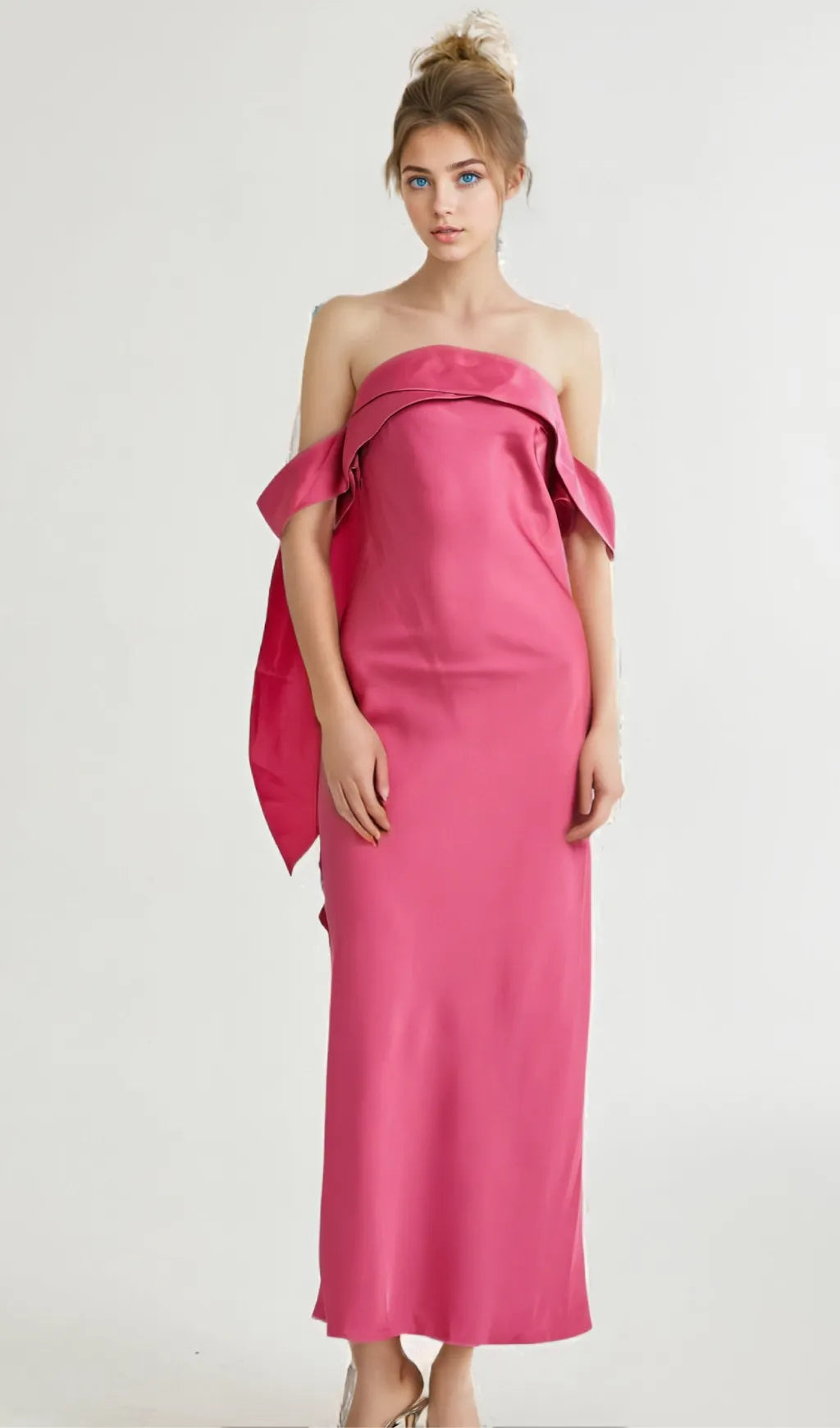 Yasmin Off-Shoulder Satin Midi Dress Flowering Girl