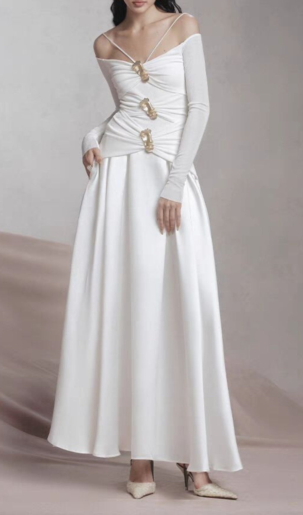 Cailin Long Sleeve Ruched Maxi Dress Flowering Girl