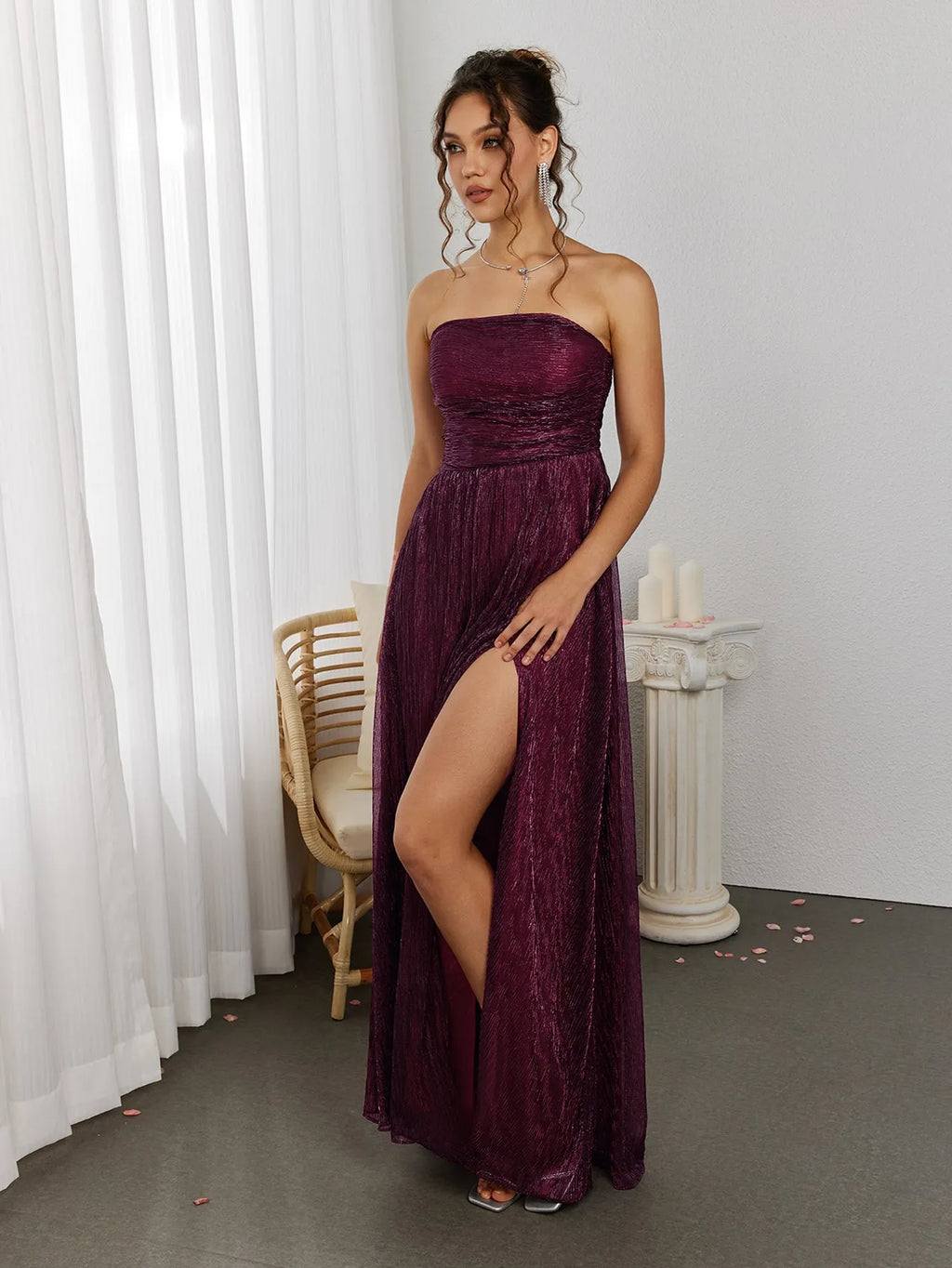 Backless Glitter Tube Maxi Dress Flowering Girl