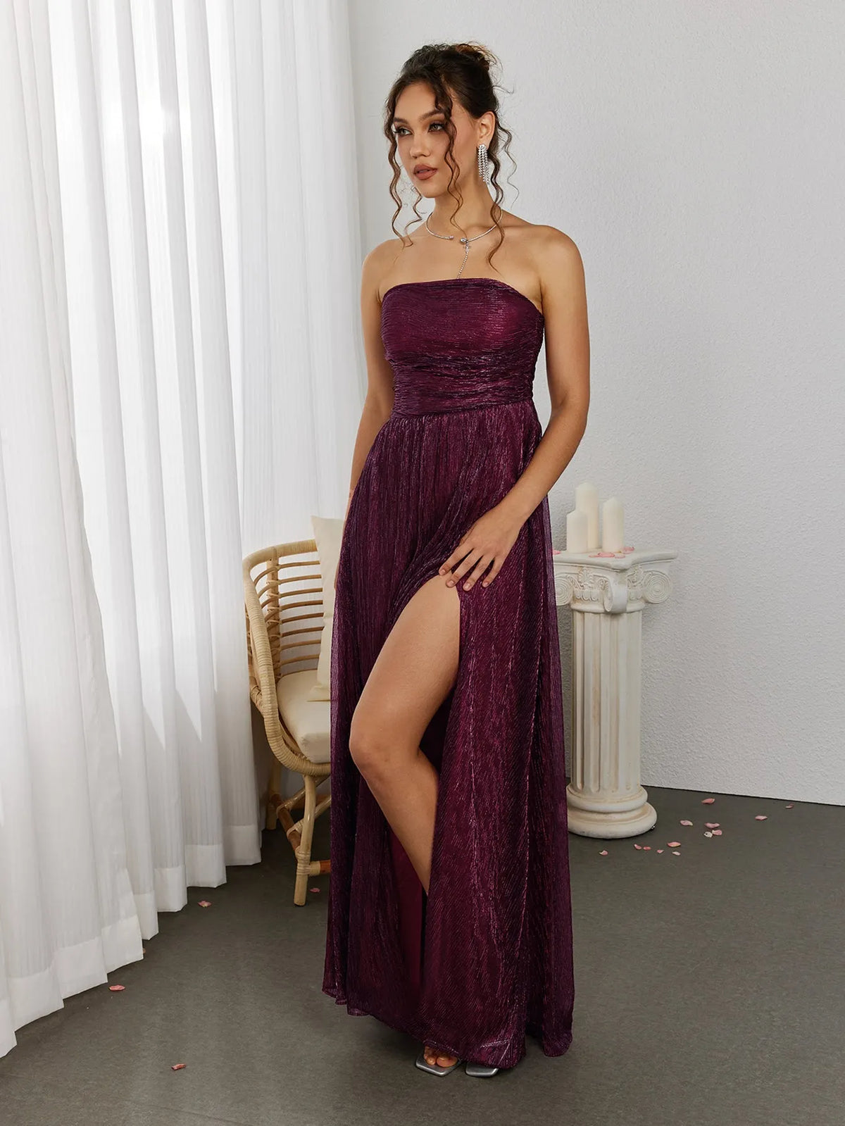 Backless Glitter Tube Maxi Dress Flowering Girl