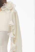 Cape Sleeve 3D Floral Chiffon Midi Mermaid Dress Flowering Girl