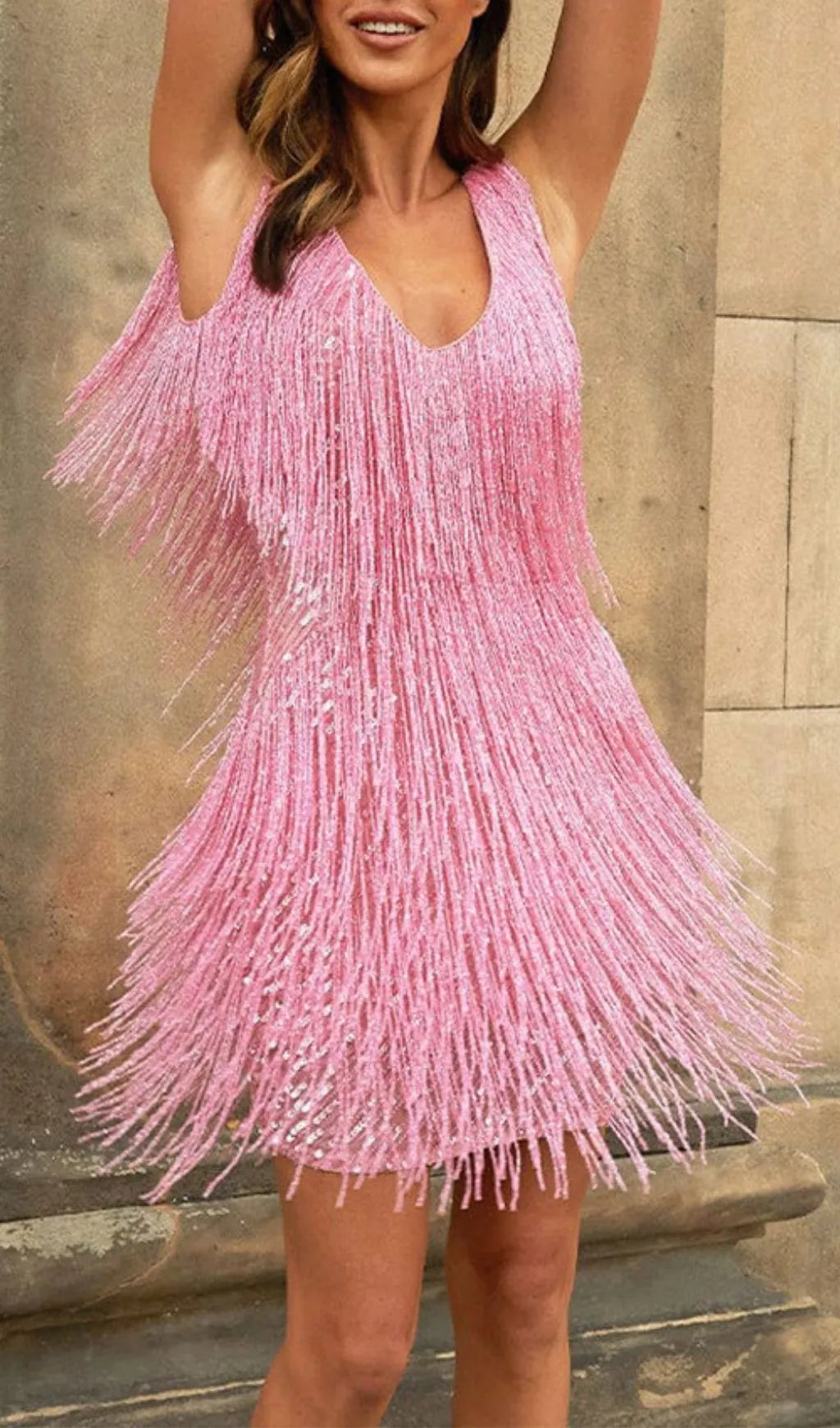 Laniyah Pink Tassel Mini Dress Flowering Girl