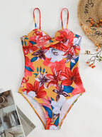 Floral Print Pleated Strap Bikini Flowering Girl