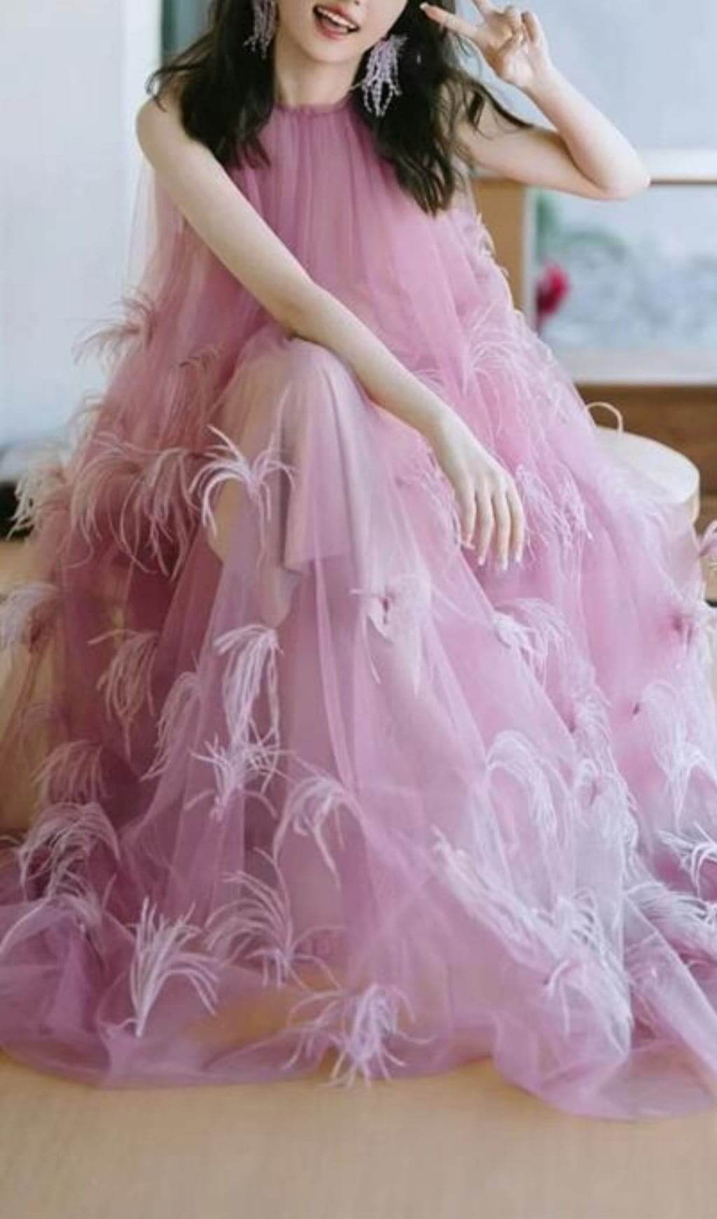 Bathsheba Feather Mesh Maxi Dress Flowering Girl