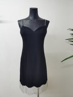 Black Structured Stretch Woven Bodycon Mini Dress with Rhinestone Fringe Flowering Girl