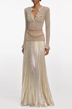 Ellen Gold Lurex Ribbed Knit Maxi Dress Flowering Girl