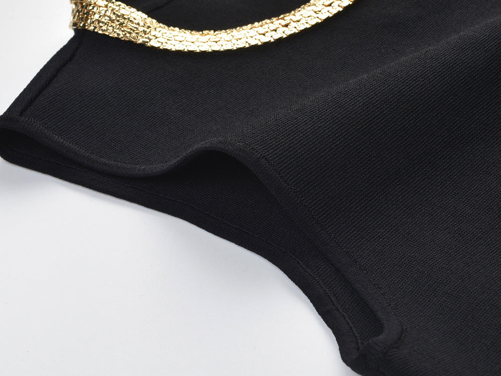 Ophira Metal Chain Trim Knit Short Dress Flowering Girl