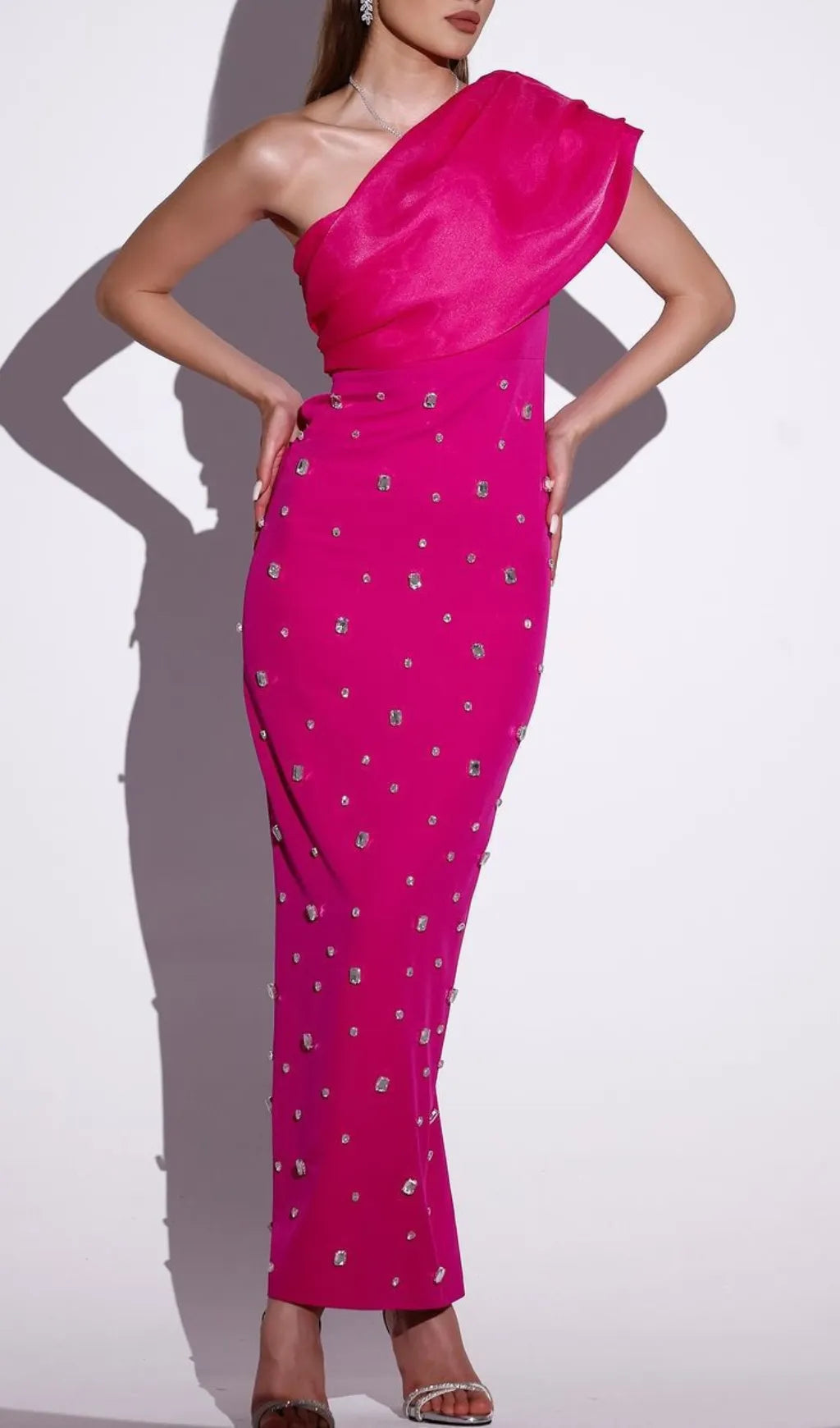 Camille One Shoulder Crystal Bandage Maxi Dress Flowering Girl