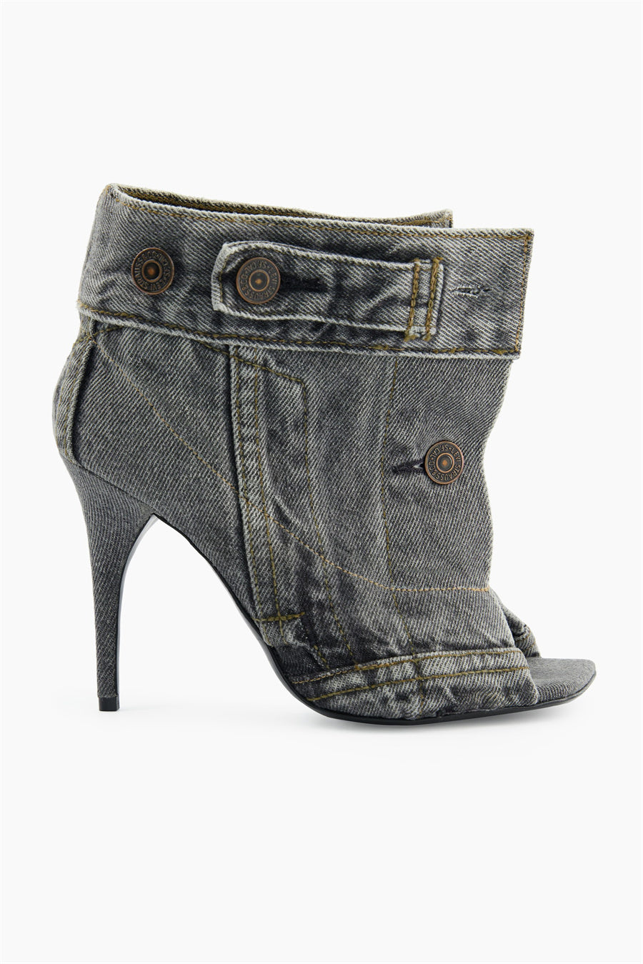 Alisson Denim Button Fish Mouth Sandal Bootie Flowering Girl