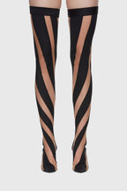 Maeve Stripe Mesh Sock Thigh-high Boots - Black Flowering Girl