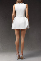 Jean Round Neck Diamond Sleeveless Mini Dress In White Flowering Girl