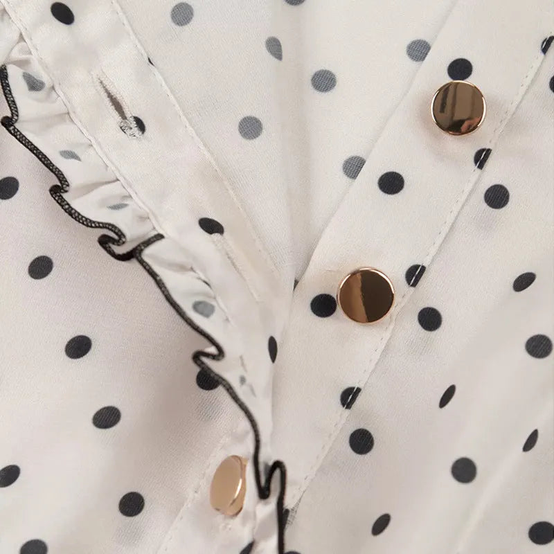 Polka Dot Ruffle Sleeve Midi Dress Flowering Girl