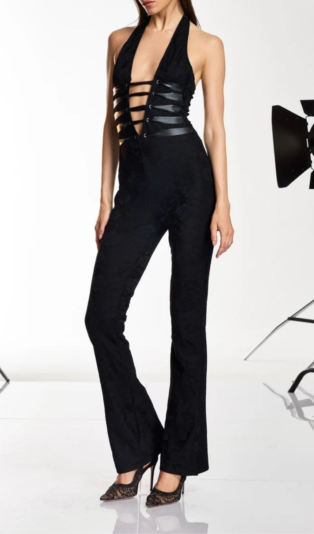 Ixelyn Plunge Neck Lace Jumpsuit Flowering Girl