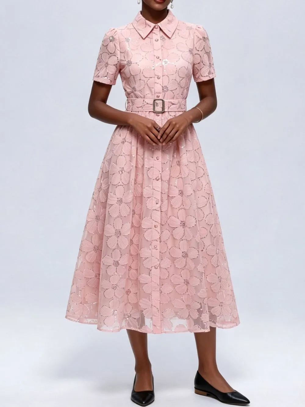 Mahi Pink Floral Midi Dress Flowering Girl
