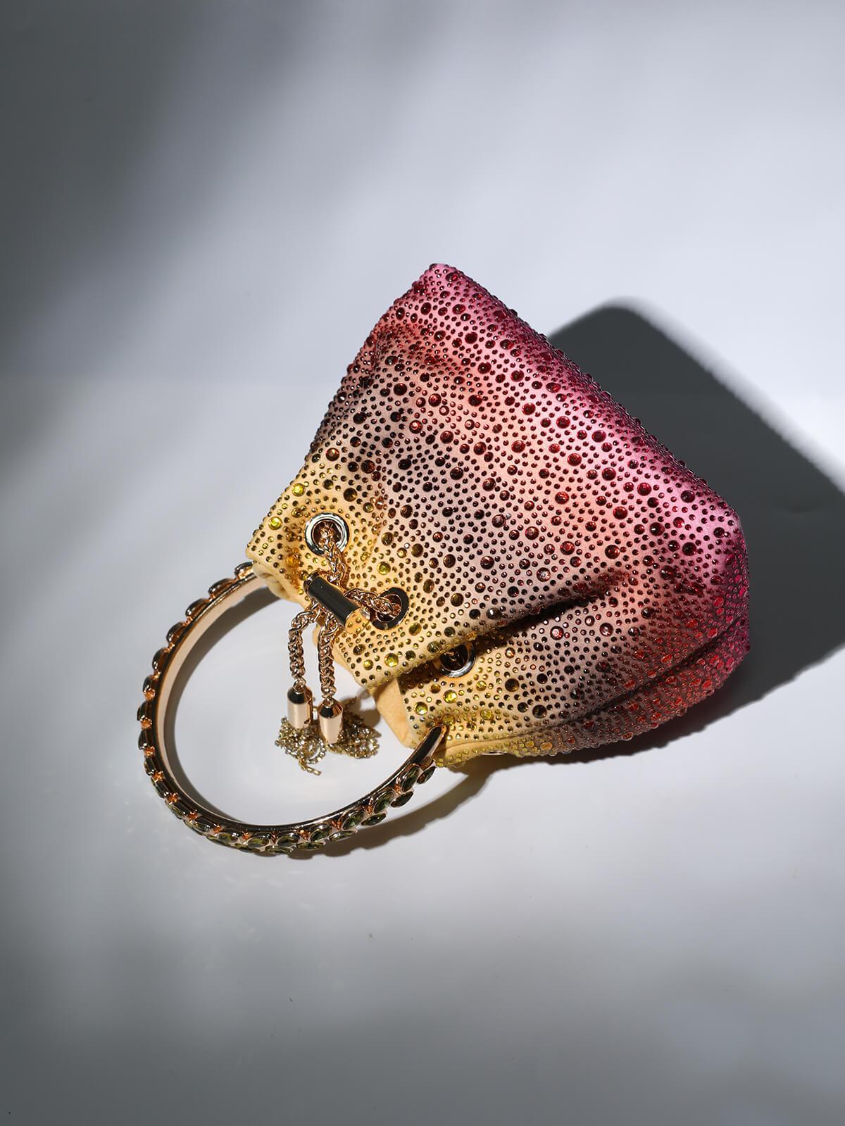 Crystal Embellished Bucket Bag In Ombre Flowering Girl