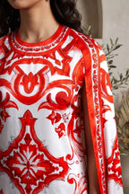 White Majolica Tile Print Cape Dress Flowering Girl