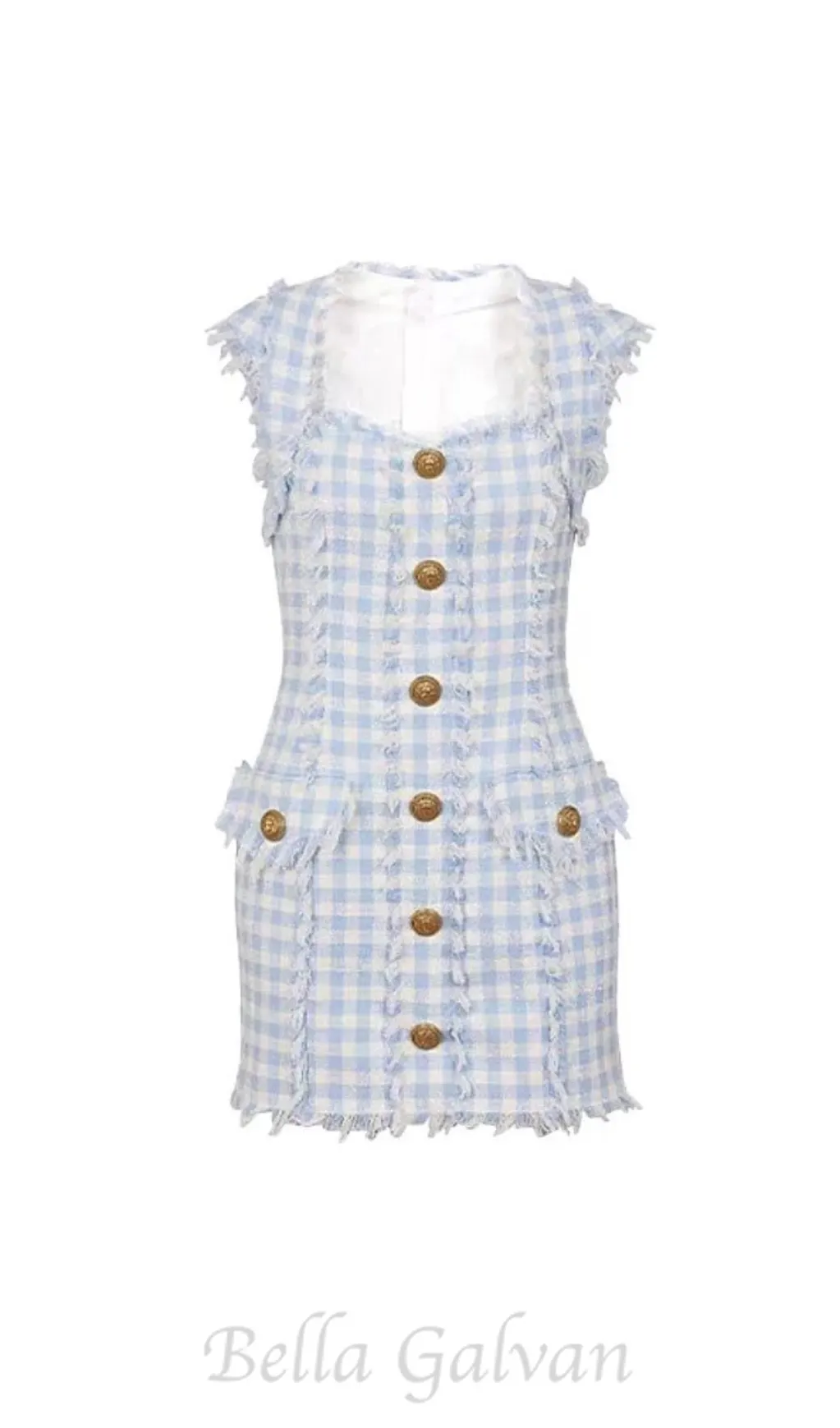 Blue White Gingham Mini dress Flowering Girl