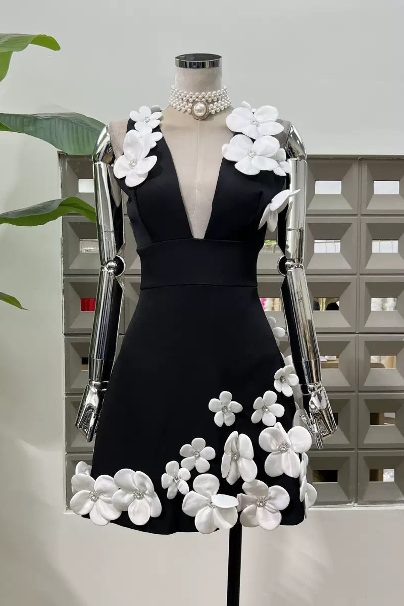Black And White Mini Dress Flowering Girl