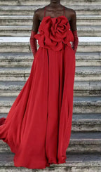 Winifred 3d Flower Strap Maxi Dress In Red Flowering Girl