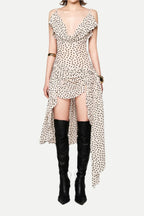 Polka Dot Sleeveless Irregular Hem Midi Dress In Apricot Flowering Girl