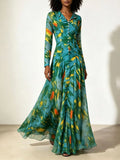Maribeth Green Long Sleeve Printed Maxi Dress Flowering Girl