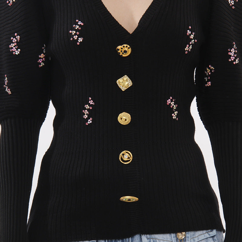 Ichiko Black Embellished Sweater Flowering Girl