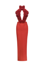 Datherine Floral Appliqué Halter Maxi Bandage Dress - Red Flowering Girl