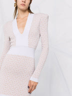monogram-pattern long-sleeve dress in beige Flowering Girl