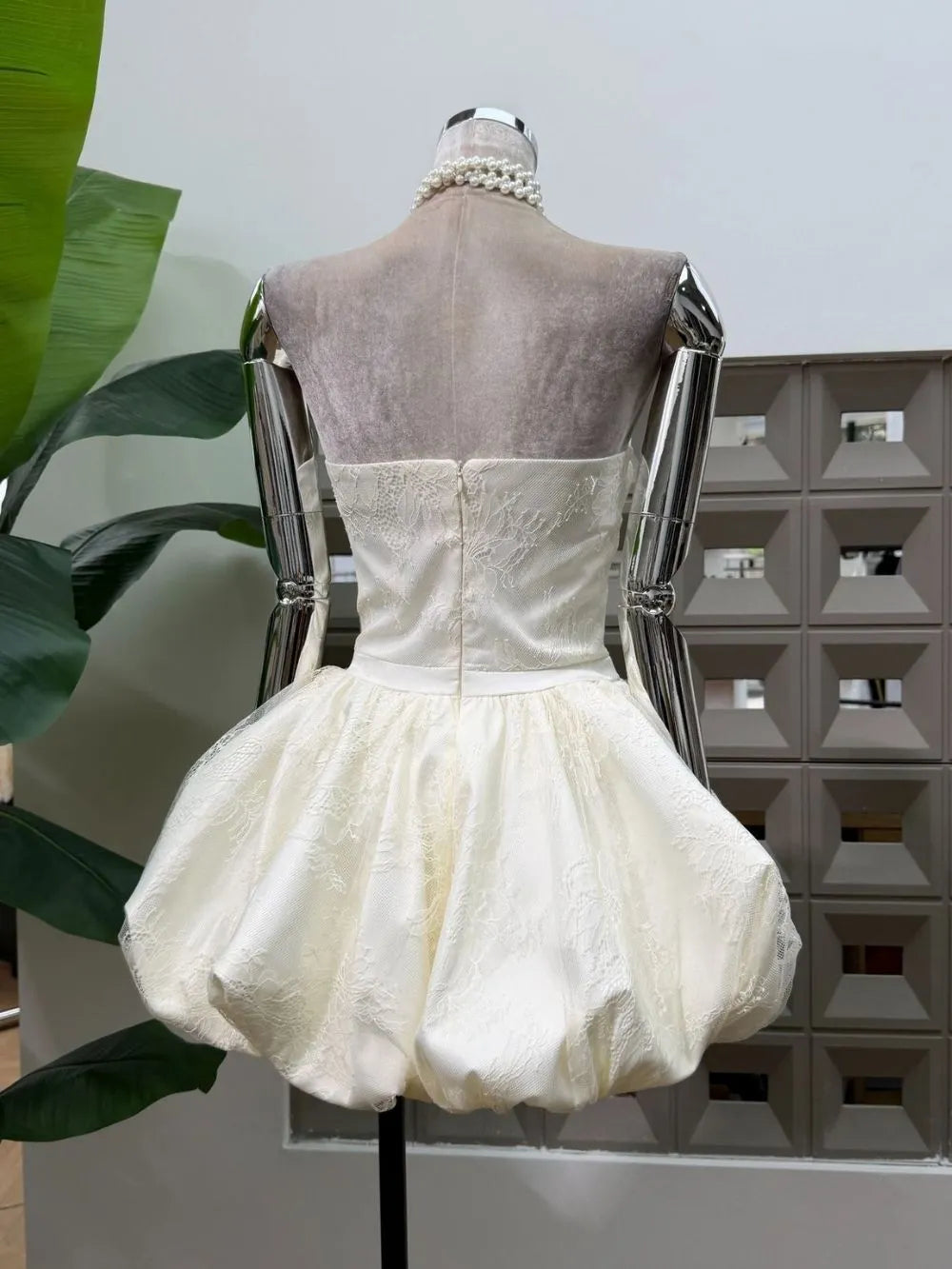 Kamya Apricot Strapless Lace Mini Dress
