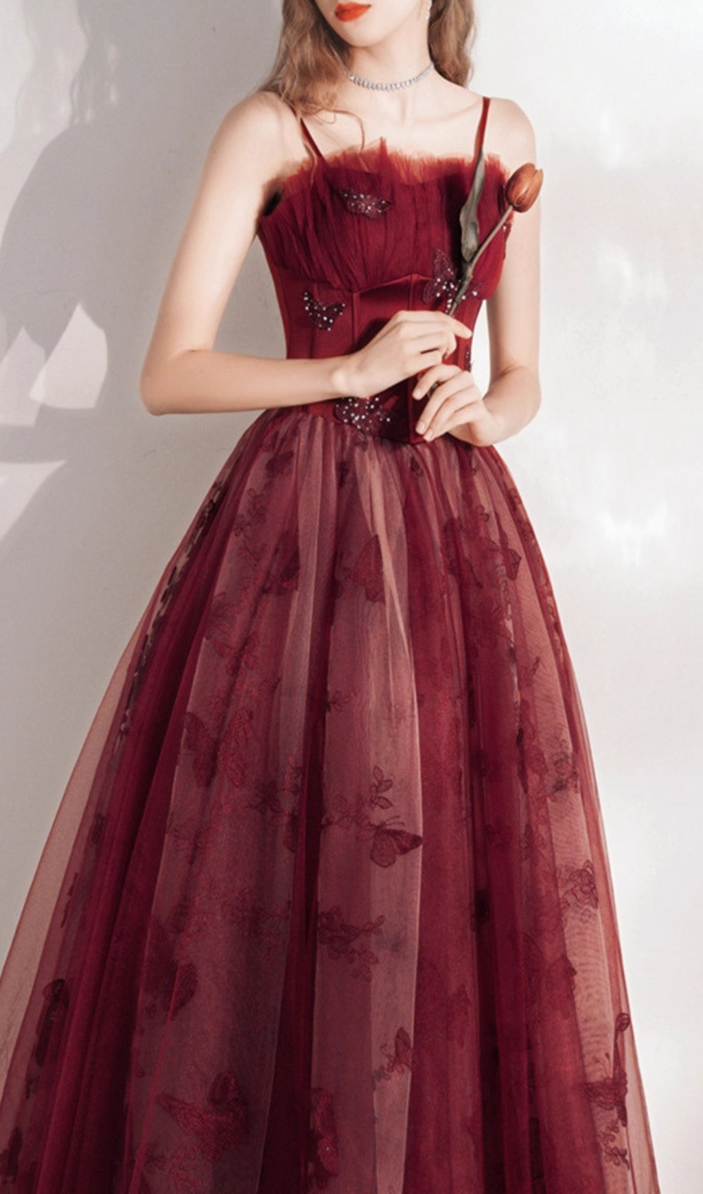 Harriet Red Butterfly Corset Mesh Maxi Dress Flowering Girl