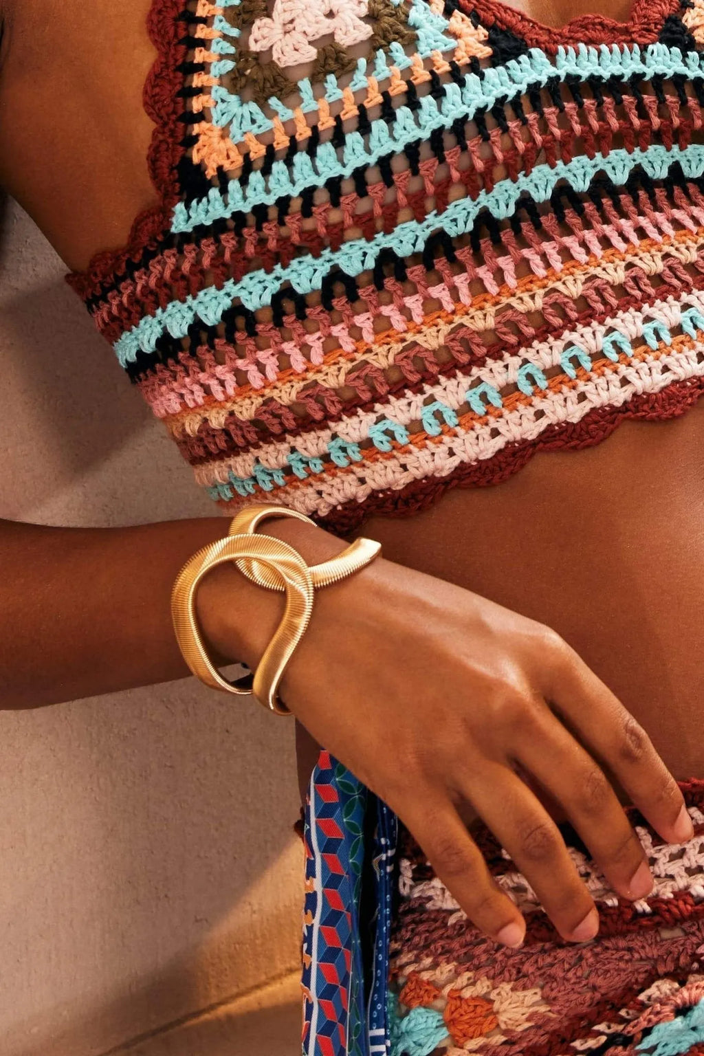 Twisted Ribbed Texture Gold Open Cuff Bangle Bracelet Flowering Girl