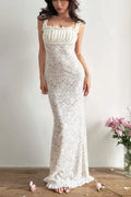 Georgia Lace Bodycon Slip Maxi Dress In White Flowering Girl