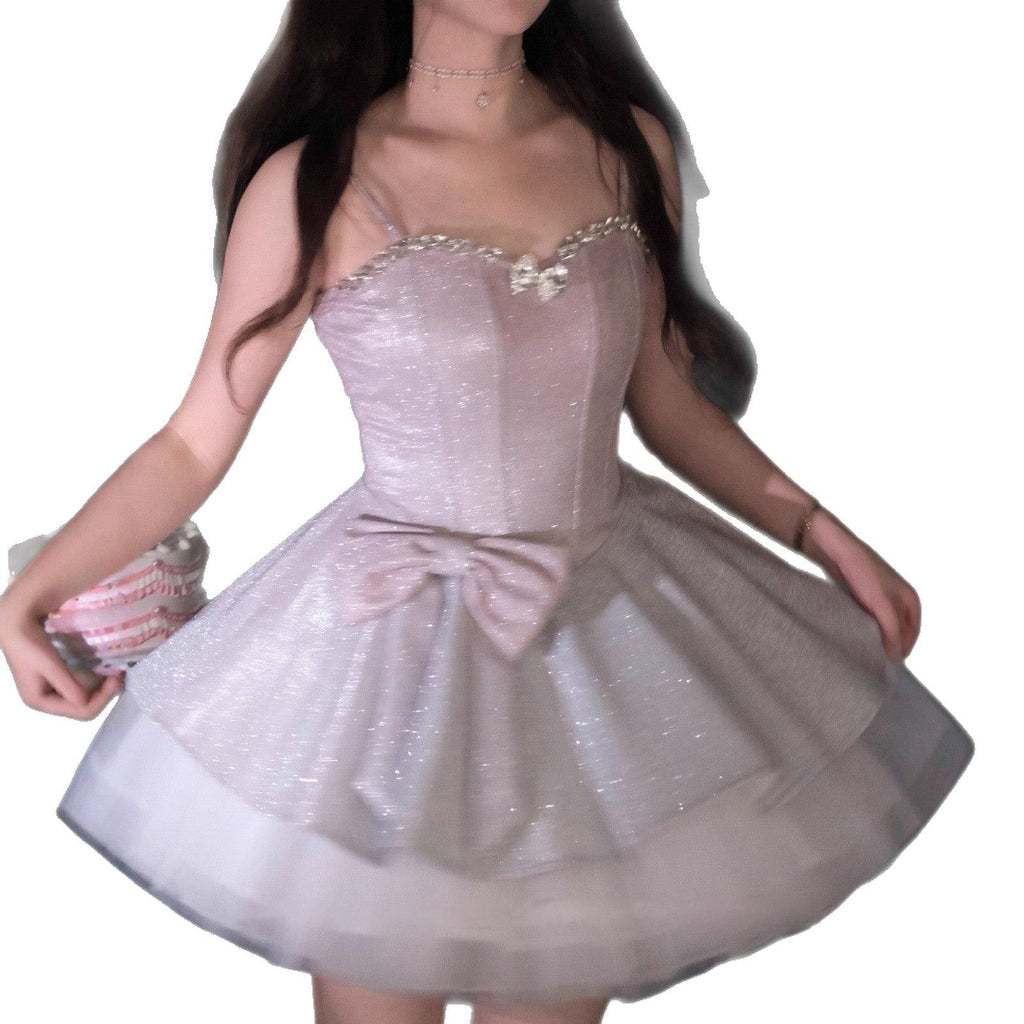 Sally French-Style Sequined Gradient Slip Mini Dress - Pink Flowering Girl
