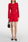 Betty Patch-Pocket Round-Neck Knitted Mini Dress In Red Flowering Girl
