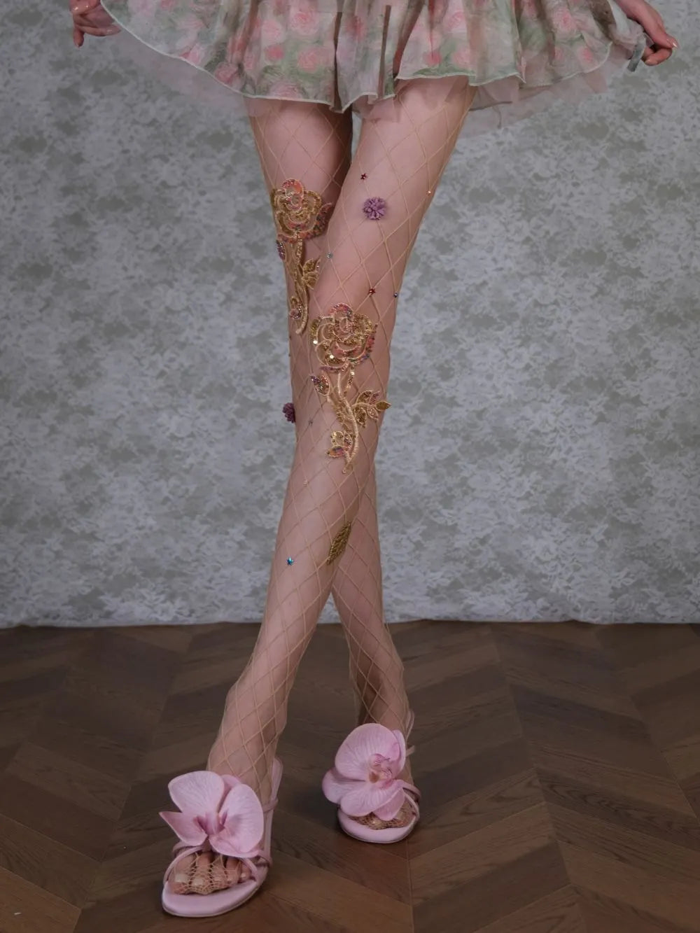 Marney Flower Diamante Tights Flowering Girl