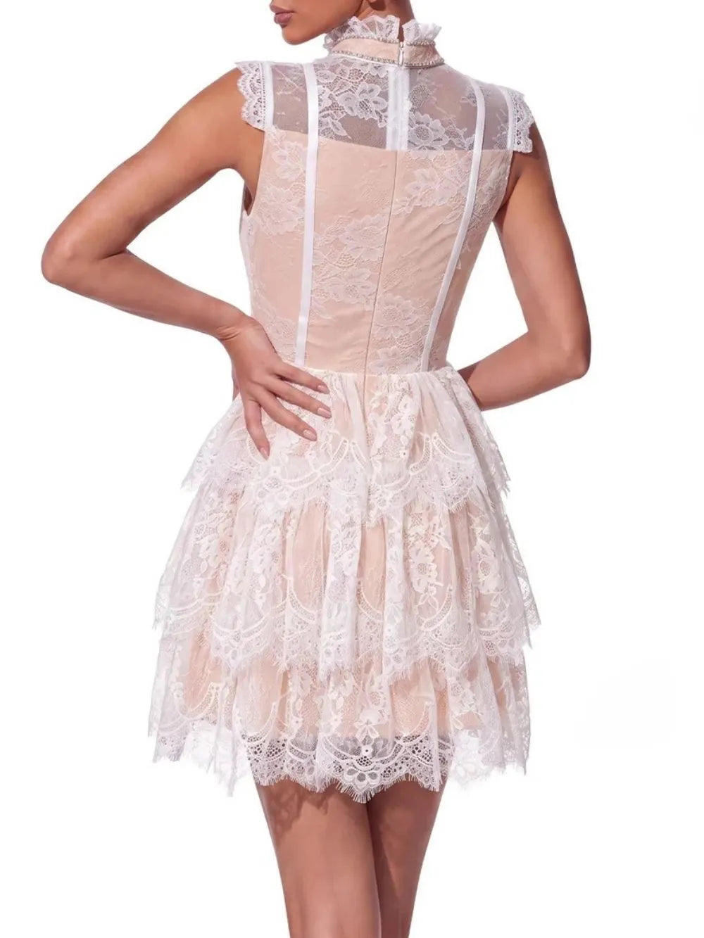 Joy Sleeveless Lace Tiered Mini Dress Flowering Girl