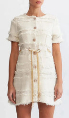 Marguerite Pearl Chain Tweed Mini Dress - Beige Flowering Girl