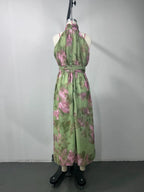 Polly Green Floral Chiffon Halter Maxi Dress Flowering Girl