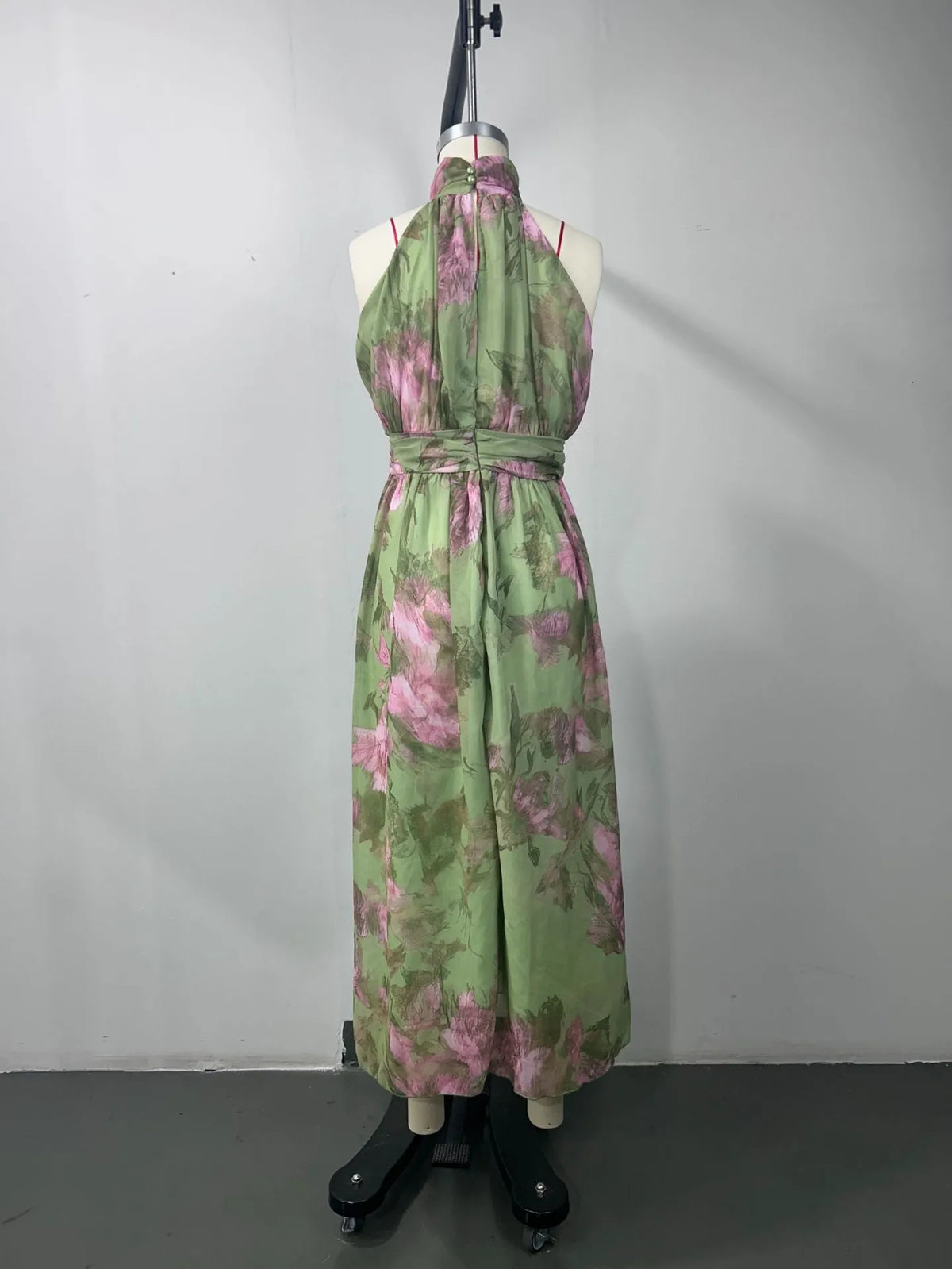 Polly Green Floral Chiffon Halter Maxi Dress Flowering Girl