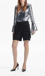 SILVER SEQUIN FLARED SLEEVE TOP Flowering Girl