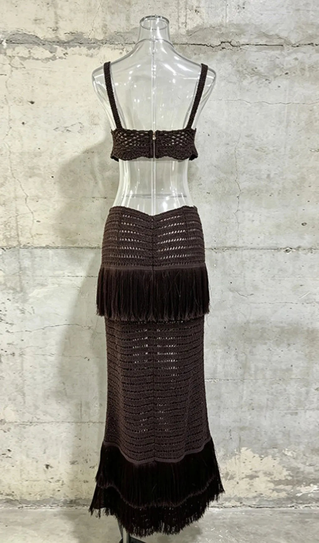 LeYan Coffee Tassel Two-Piece Set Flowering Girl