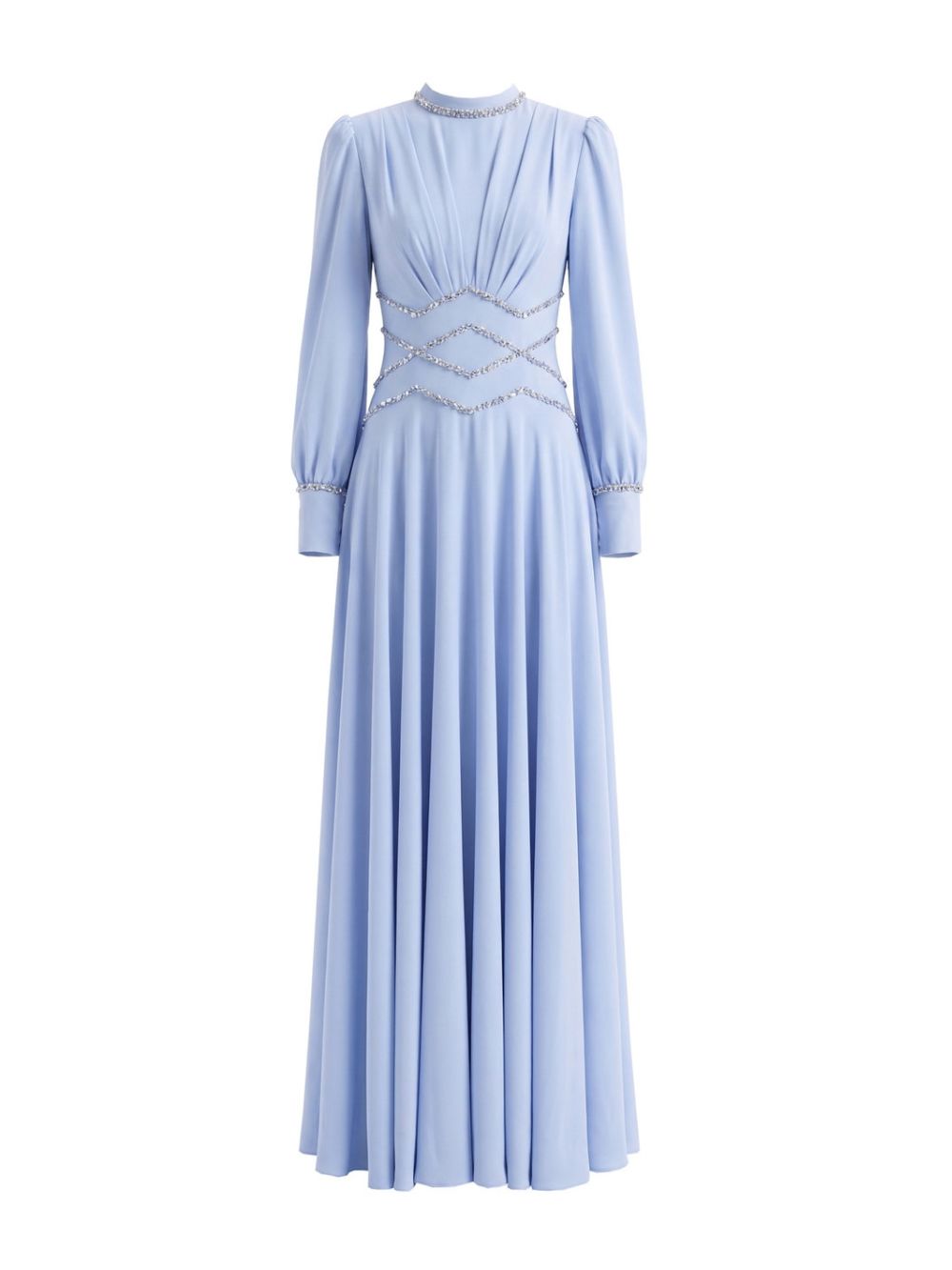 Long Sleeve Crystal Detail A Line Maxi Dress Light Blue Flowering Girl