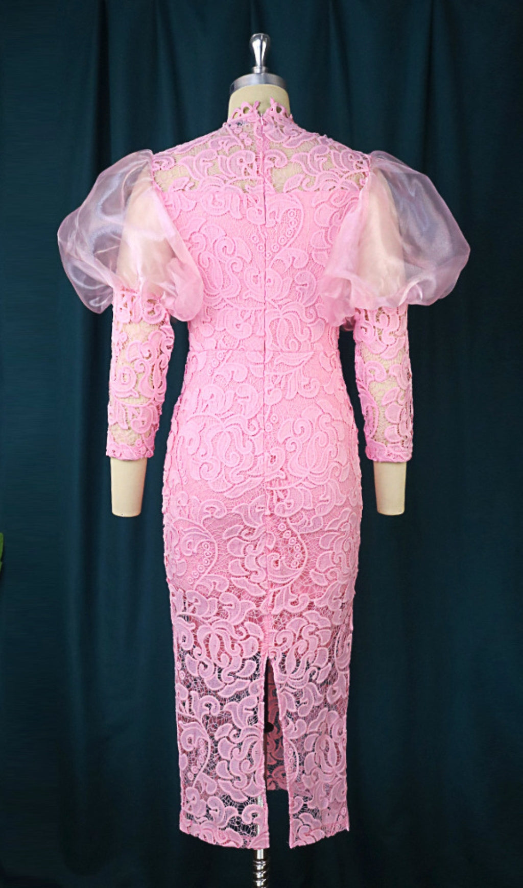 Pink Puff Sleeve Lace Midi Dress Flowering Girl