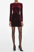 Yvette Burgundy Velvet Embellished Mini Dress Flowering Girl